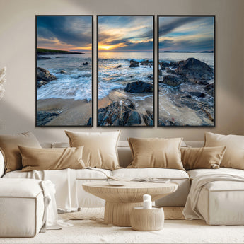 17902-MGV-CV-36X24-Rocky Shore Ocean Sunset Wall Art – Coastal Seascape Canvas Print, Nature Beach Decor for Living Room or Office