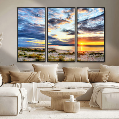 39645-MGV-CV-36X24-Golden Beach Sunset Wall Art – Serene Ocean Horizon Canvas Print, Coastal Nature Landscape Decor for Living Room, Bedroom or