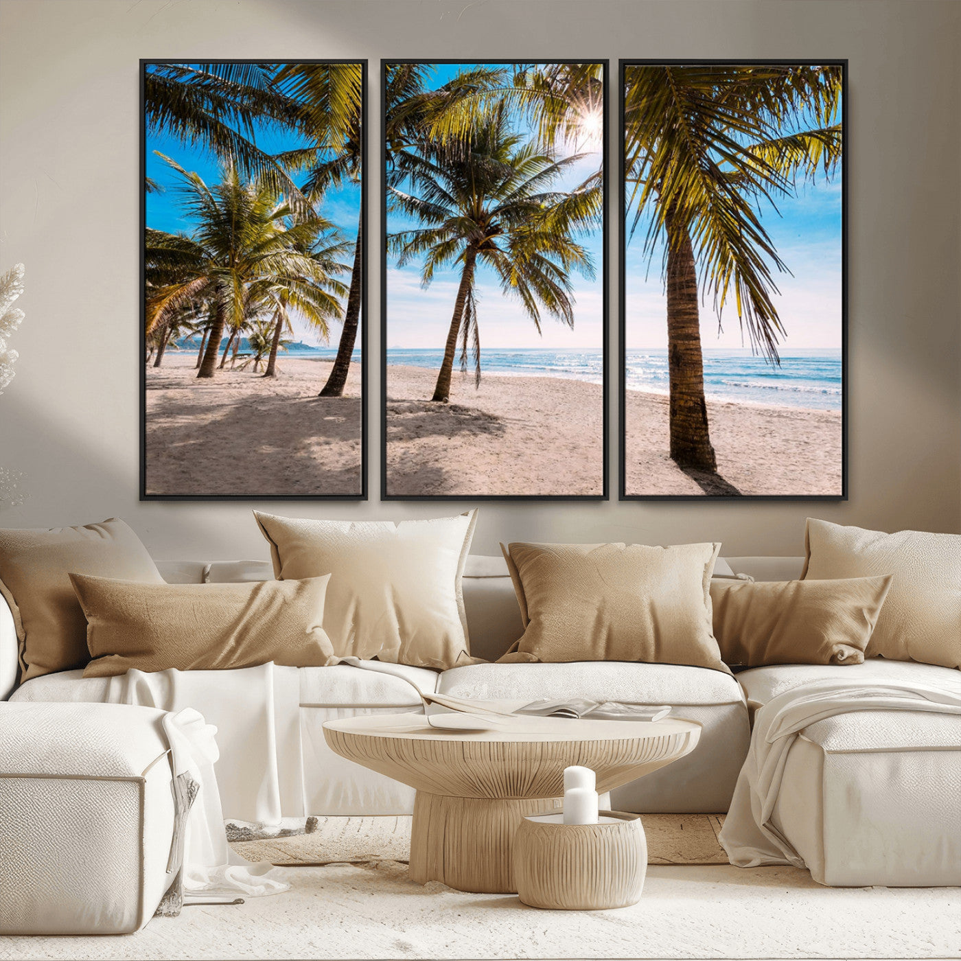 98175-MGV-CV-36X24-Tropical Palm Beach Wall Art – Relaxing Ocean Shore Canvas Print with Palm Trees, Coastal Summer Decor for Living Room, Bedroom or