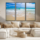 20660-MGV-CV-36X24-Ocean Wave Beach Wall Art – Serene Blue Sea and Sandy Shore Canvas Print, Coastal Landscape Photography Decor for Living Room or