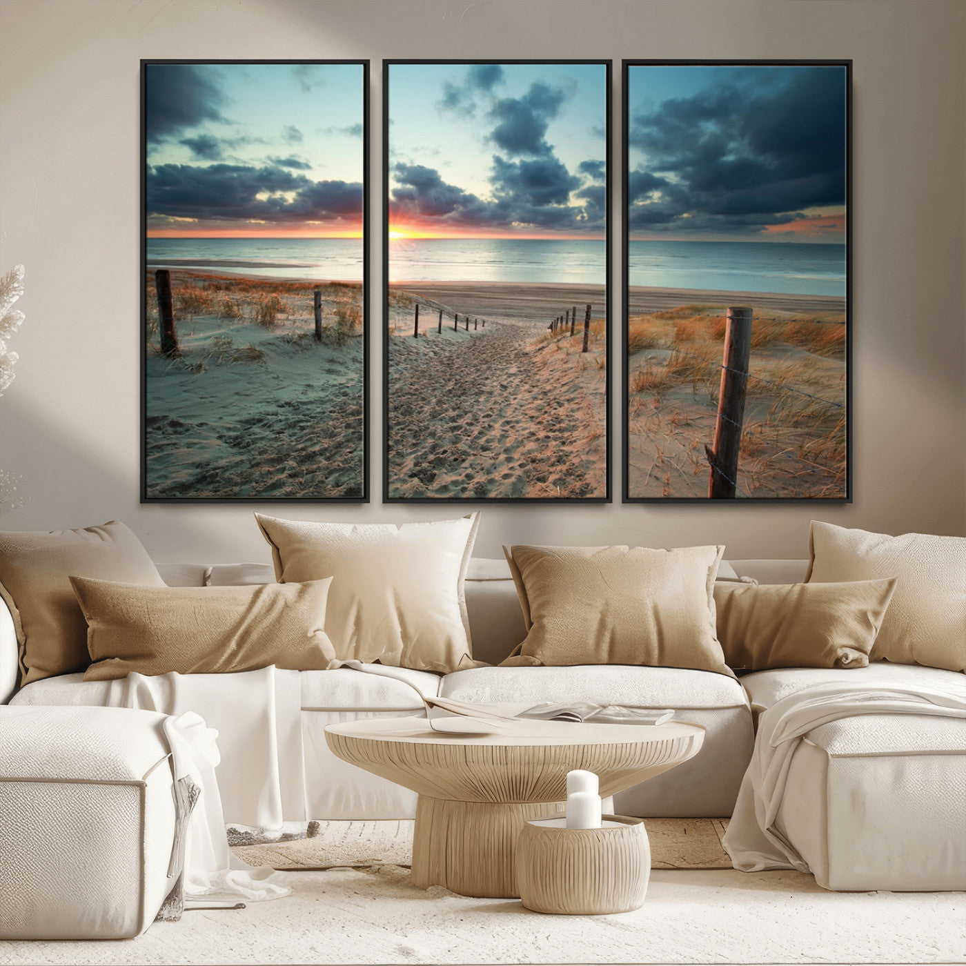 25788-MGV-CV-36X24-Sunset Beach Path Wall Art – Scenic Coastal Dunes and Ocean Canvas Print, Tranquil Seaside Landscape Decor for Living Room or