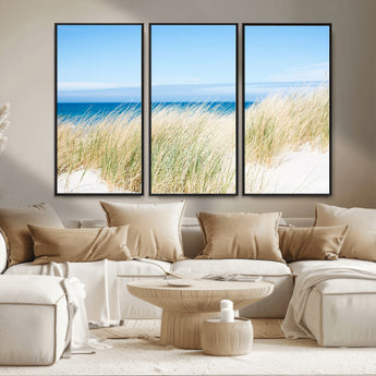 96913-MGV-CV-36X24-Coastal Dunes Wall Art – Serene Beach Grass and Blue Ocean Canvas Print, Relaxing Seaside Nature Decor for Living Room, Bedroom or