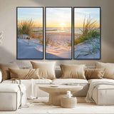 48907-MGV-CV-36X24-Beach Sunset Wall Art – Coastal Sand Dunes and Ocean View Canvas Print, Serene Seaside Landscape Painting for Living Room, Bedroom