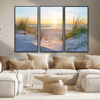 48907-MGV-CV-36X24-Beach Sunset Wall Art – Coastal Sand Dunes and Ocean View Canvas Print, Serene Seaside Landscape Painting for Living Room, Bedroom