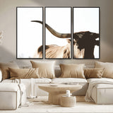 35866-MGV-FC-48X32-3P_Black-Texas Longhorn Wall Art – Rustic Western Bull Canvas Print, Farmhouse Animal Photography Decor for Living Room, Office, or Ranch