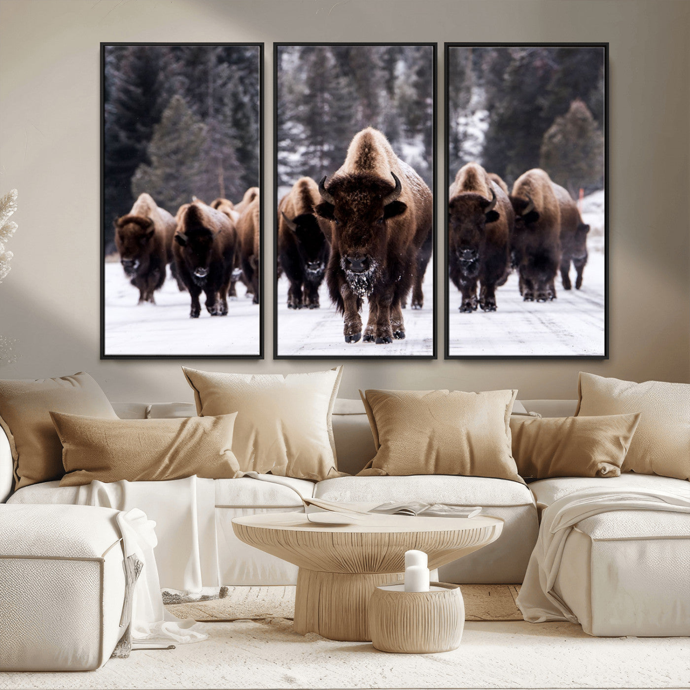 66871-MGV-CV-36X24-Bison Herd Wall Art – Wildlife Buffalo Canvas Print, Rustic Western Nature Photography Decor for Living Room, Office, Cabin, or