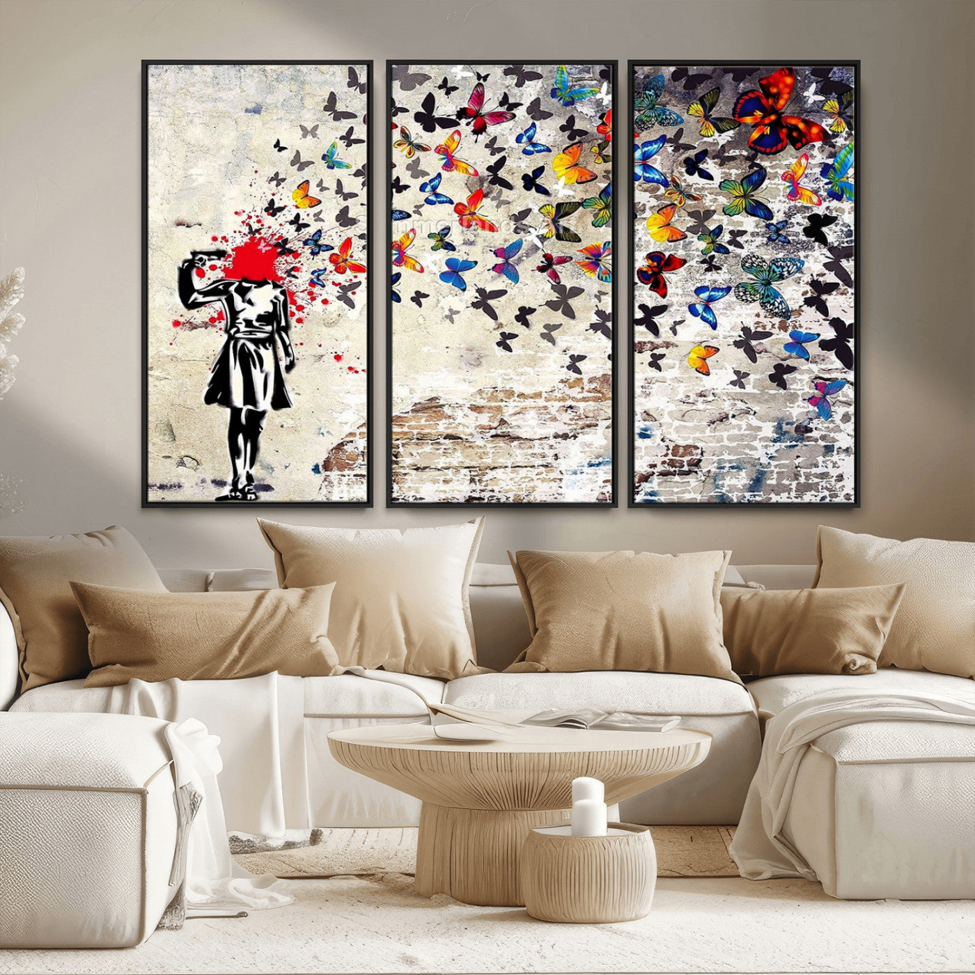 88654-MGV-CV-36X24-Butterfly Explosion Graffiti Wall Art – Street Art Canvas Print, Colorful Butterfly Spray Mural, Modern Abstract Urban Wall Decor