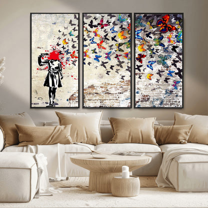 88654-MGV-CV-36X24-Butterfly Explosion Graffiti Wall Art – Street Art Canvas Print, Colorful Butterfly Spray Mural, Modern Abstract Urban Wall Decor