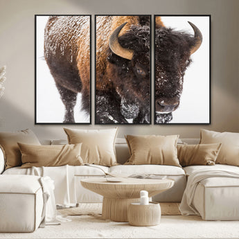 65605-MGV-CV-36X24-Snow Bison Wall Art – Close Up Buffalo Canvas Print, Rustic Western Wildlife Photography, Farmhouse Cabin Lodge Decor for Living