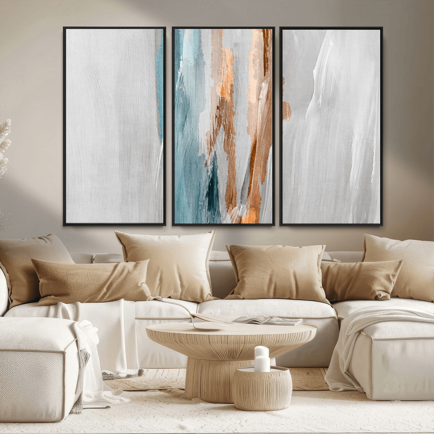 66154-MGV-FC-48X32-3P_Black-Abstract Brushstroke Wall Art – Modern Teal and Gold Canvas Print, Minimalist Contemporary Painting for Living Room, Bedroom, or