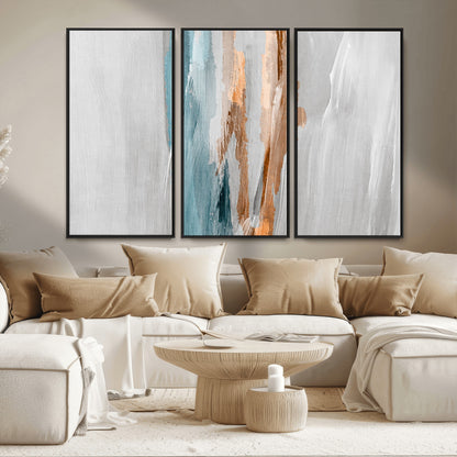 66154-MGV-CV-36X24-Abstract Brushstroke Wall Art – Modern Teal and Gold Canvas Print, Minimalist Contemporary Painting for Living Room, Bedroom, or