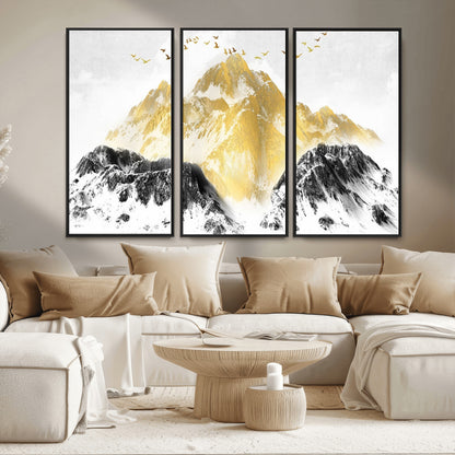 37733-MGV-CV-36X24-Golden Mountain Wall Art – Modern Abstract Landscape Canvas Print with Birds, Luxury Nature Decor for Living Room, Bedroom, or