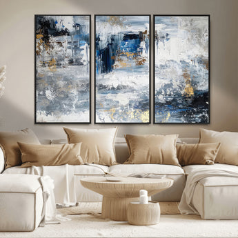 59716-MGV-CV-36X24-Abstract Blue and Gold Wall Art – Modern Textured Canvas Print, Contemporary Painting for Living Room, Bedroom, or Office Decor