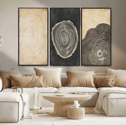 77785-MGV-CV-36X24-Tree Ring Abstract Wall Art – Rustic Wood Growth Pattern Canvas Prints, Modern Nature-Inspired Decor for Living Room or Office