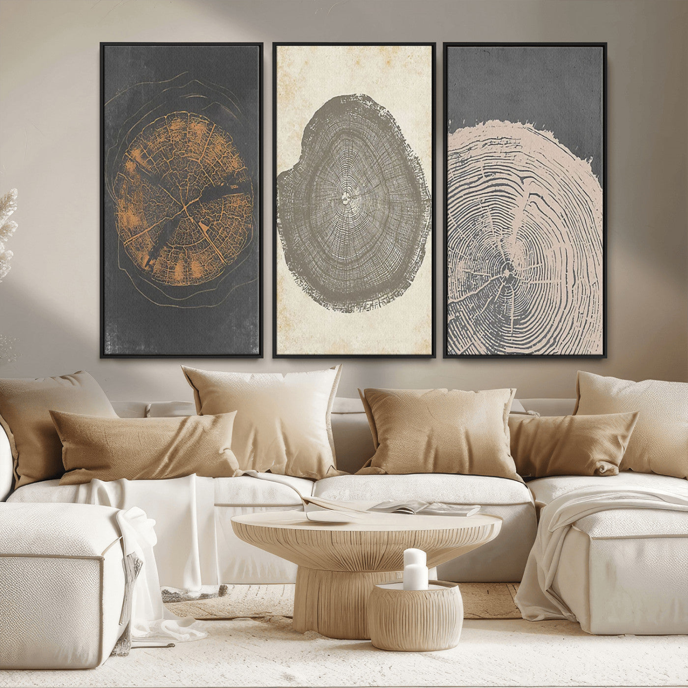 80725-MGV-CV-36X24-Wood Tree Rings Wall Art Canvas Print, Framed Tree Rings Art Picture Print, Abstract Tree Rings Perfect Modern Boho Decor Artwork