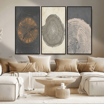 80725-MGV-CV-36X24-Wood Tree Rings Wall Art Canvas Print, Framed Tree Rings Art Picture Print, Abstract Tree Rings Perfect Modern Boho Decor Artwork