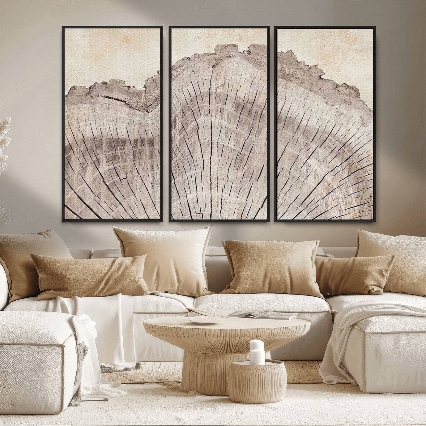 67528-MGV-FC-48X32-3P_Black-Wood Ring Wall Art Canvas Print, Framed Tree Ring Art Picture Print, Rustic Tree Ring Perfect Neutral Boho Decor Artwork