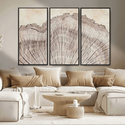 67528-MGV-FC-48X32-3P_Black-Wood Ring Wall Art Canvas Print, Framed Tree Ring Art Picture Print, Rustic Tree Ring Perfect Neutral Boho Decor Artwork