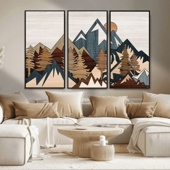 67950-MGV-CV-36X24-Modern Wood Wall Art Canvas Print, Framed Mountain Range Art Picture Print, Wood Mountain Range Perfect Rustic Decor Artwork