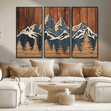 41330-MGV-CV-36X24-Rustic Mountain Wall Art – Wooden Nature Scene with Trees and Peaks, Handmade 3D Layered Decor for Living Room, Cabin or Office