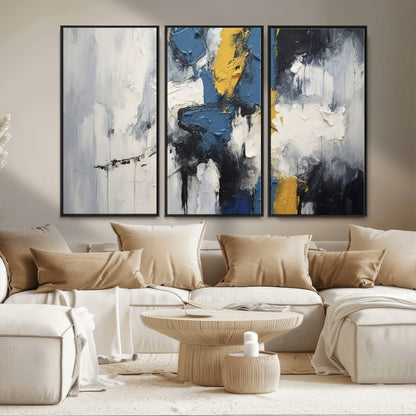 63850-MGV-CV-36X24-Abstract Blue and Yellow Wall Art – Modern Textured Canvas Painting, Bold Contemporary Artwork for Living Room, Bedroom or Office