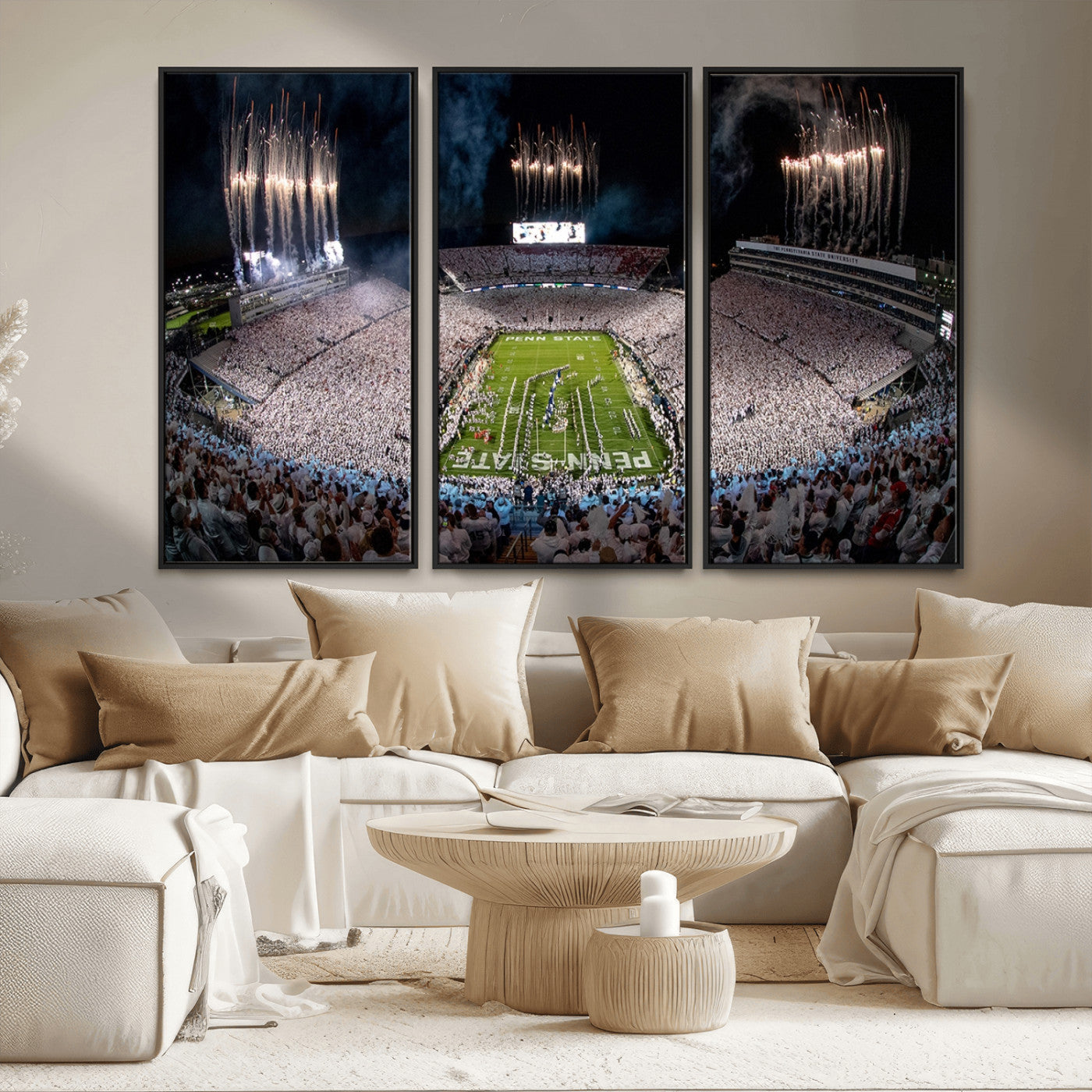 11391-MGV-CV-36X24-Penn State Stadium Wall Art – Panoramic White Out Football Game Canvas Print, College Sports Decor for Office, Man Cave, or Living