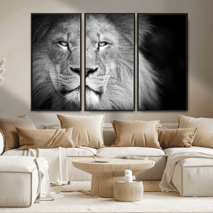 94453-MGV-CV-36X24-Lion Portrait Wall Art – Black and White King of the Jungle Canvas Print, Safari Wildlife Decor for Office, Bedroom, or Living