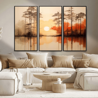 51083-MGV-CV-36X24-Sunset Lake Forest Wall Art – Serene Trees and Orange Sky Reflection Canvas Print, Tranquil Nature Decor for Living Room, Office