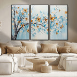 59455-MGV-FC-48X32-3P_Black-Butterfly Tree Branch Wall Art – Blue and Yellow Abstract Canvas Print, Modern Nature Artwork for Living Room, Bedroom or Office