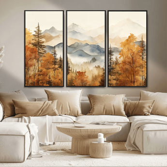 72950-MGV-FC-48X32-3P_Black-Autumn Mountain Forest Wall Art – Golden Fall Landscape Canvas Print, Nature-Inspired Home Decor for Living Room, Bedroom or