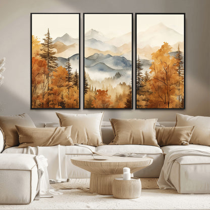 72950-MGV-FC-48X32-3P_Black-Autumn Mountain Forest Wall Art – Golden Fall Landscape Canvas Print, Nature-Inspired Home Decor for Living Room, Bedroom or