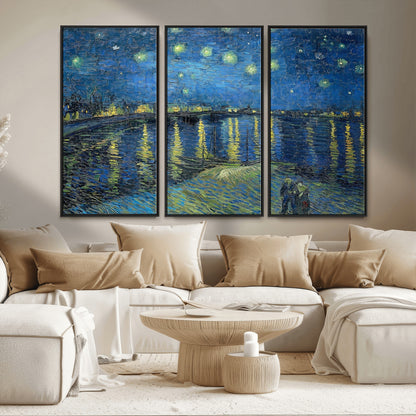 94605-MGV-CV-36X24-Starry Night Over the Rhone Wall Art – Vincent van Gogh Canvas Print, Famous Impressionist Painting for Living Room, Office