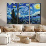 39177-MGV-FC-48X32-3P_Black-Starry Night Wall Art – Vincent van Gogh Famous Painting Canvas Print, Timeless Starry Sky Decor for Living Room, Bedroom or