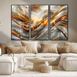 Lines1-MGV-FC-48X32-3P_Black-Abstract Metallic Wall Art – Silver and Gold Wave Canvas Print with Sparkling Accents, Modern Luxury Decor for Living Room, Office