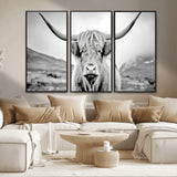 80564-MGV-CV-36X24-Highland Cow Wall Art – Black and White Scottish Highland Canvas Print, Rustic Farmhouse Decor for Living Room, Bedroom or Office