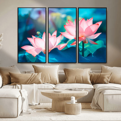 32559-MGV-FC-48X32-3P_Black-Lotus Flower Wall Art – Pink Water Lily Canvas Print, Tranquil Nature Decor for Living Room, Bedroom or Meditation Space
