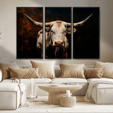 70522-MGV-CV-36X24-Longhorn Bull Wall Art – Striking Canvas Print of Majestic Bull, Premium Animal Decor for Home, Office, Man Cave, or Living Room