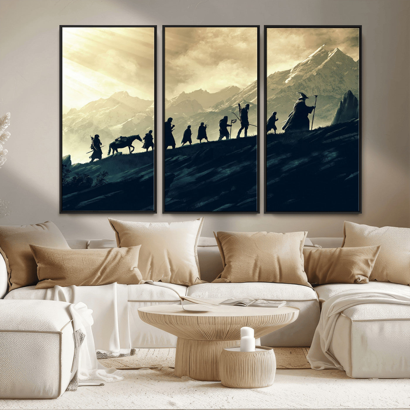 41574-MGV-FC-48X32-3P_Black-Fellowship Journey Wall Art – Epic Fantasy Adventure Canvas Print, Mountain Landscape Decor for Living Room, Office or Man Cave