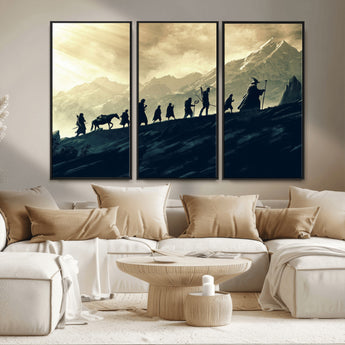 41574-MGV-FC-48X32-3P_Black-Fellowship Journey Wall Art – Epic Fantasy Adventure Canvas Print, Mountain Landscape Decor for Living Room, Office or Man Cave