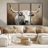 61423-MGV-CV-36X24-Longhorn Bull Wall Art – Rustic Western Texas Steer Canvas Print, Cowboy Farmhouse Decor for Living Room, Bedroom, Office or Ranch