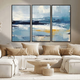 19746-MGV-CV-36X24-Abstract Ocean Wall Art – Modern Coastal Canvas Print with Blue, White and Gold Textures, Contemporary Seascape Painting for