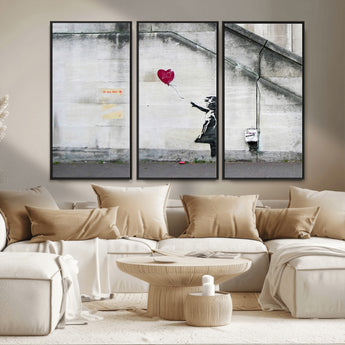 50559-MGV-CV-36X24-Banksy Girl with Balloon Wall Art – Famous Street Graffiti Canvas Print, Modern Urban Artwork for Living Room, Bedroom or Office