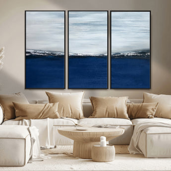 62197-MGV-CV-36X24-Abstract Ocean Wall Art – Minimalist Blue and White Canvas Print, Modern Coastal Seascape Painting for Bedroom, Living Room or