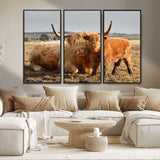 53461-MGV-CV-36X24-Highland Cow Family Wall Art – Rustic Farmhouse Animal Canvas Print, Country Decor for Living Room, Bedroom or Office, Calf and