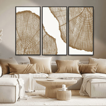 99692-MGV-FC-48X32-3P_Black-Tree Ring Linocut Wall Art Canvas Print, Framed Wood Cut Art Picture Print, Tree Rings Perfect Minimalist Rustic Decor Artwork