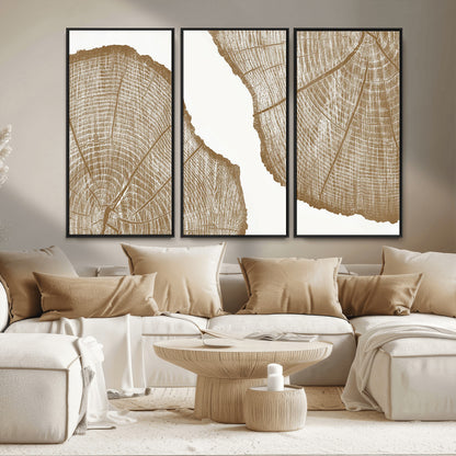 99692-MGV-FC-48X32-3P_Black-Tree Ring Linocut Wall Art Canvas Print, Framed Wood Cut Art Picture Print, Tree Rings Perfect Minimalist Rustic Decor Artwork