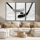 82900-MGV-CV-36X24-Hockey Wall Art – Black and White Canvas Print Ice Rink Sticks Puck Sports Photography, Modern Decor for Game Room, Man Cave,