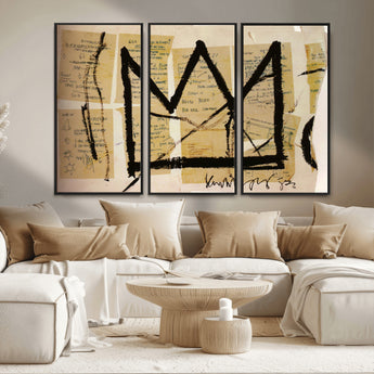 37215-MGV-FC-48X32-3P_Black-Abstract Crown Wall Art – Urban Graffiti Style Canvas Print Modern Street Art Design, Bold Contemporary Decor for Living Room,
