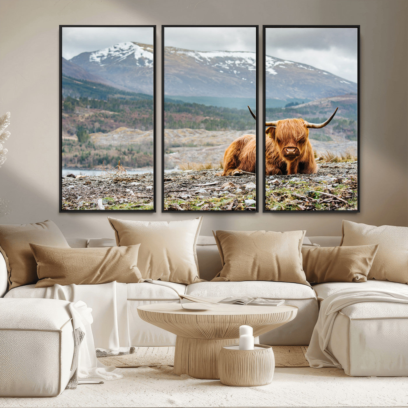 80252-MGV-CV-36X24-Scottish Cow Wall Art Canvas Print, Framed Highland Cow Art Picture Print, Highland Cattle Perfect Rustic Farmhouse Decor Artwork