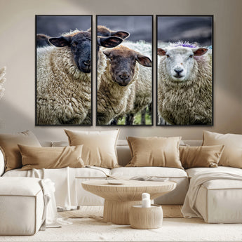 18418-MGV-CV-36X24-Sheep Wall Art Canvas Print, Framed Farmhouse Sheep Art Picture Print, Sheep Herd Perfect Rustic Farmhouse Decor Artwork